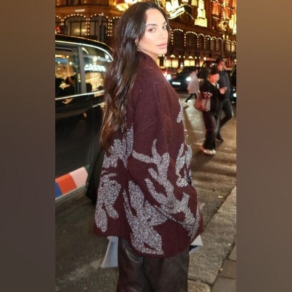 NWT ZARA KNIT COAT WITH METALLIC THREAD Wine | 2756/128/6 - Picture 5 of 16